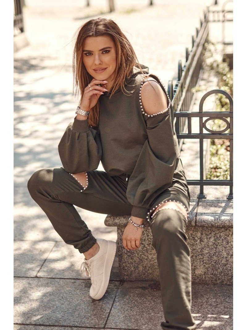 Damen-Sportset mit Ausschnitten, Khaki FI628 – Online-Shop – Boutique